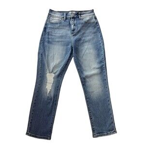 Ceros Women's Carpenter Jeans 27 Blue Denim High Rise Straight Leg Rolled Cuff